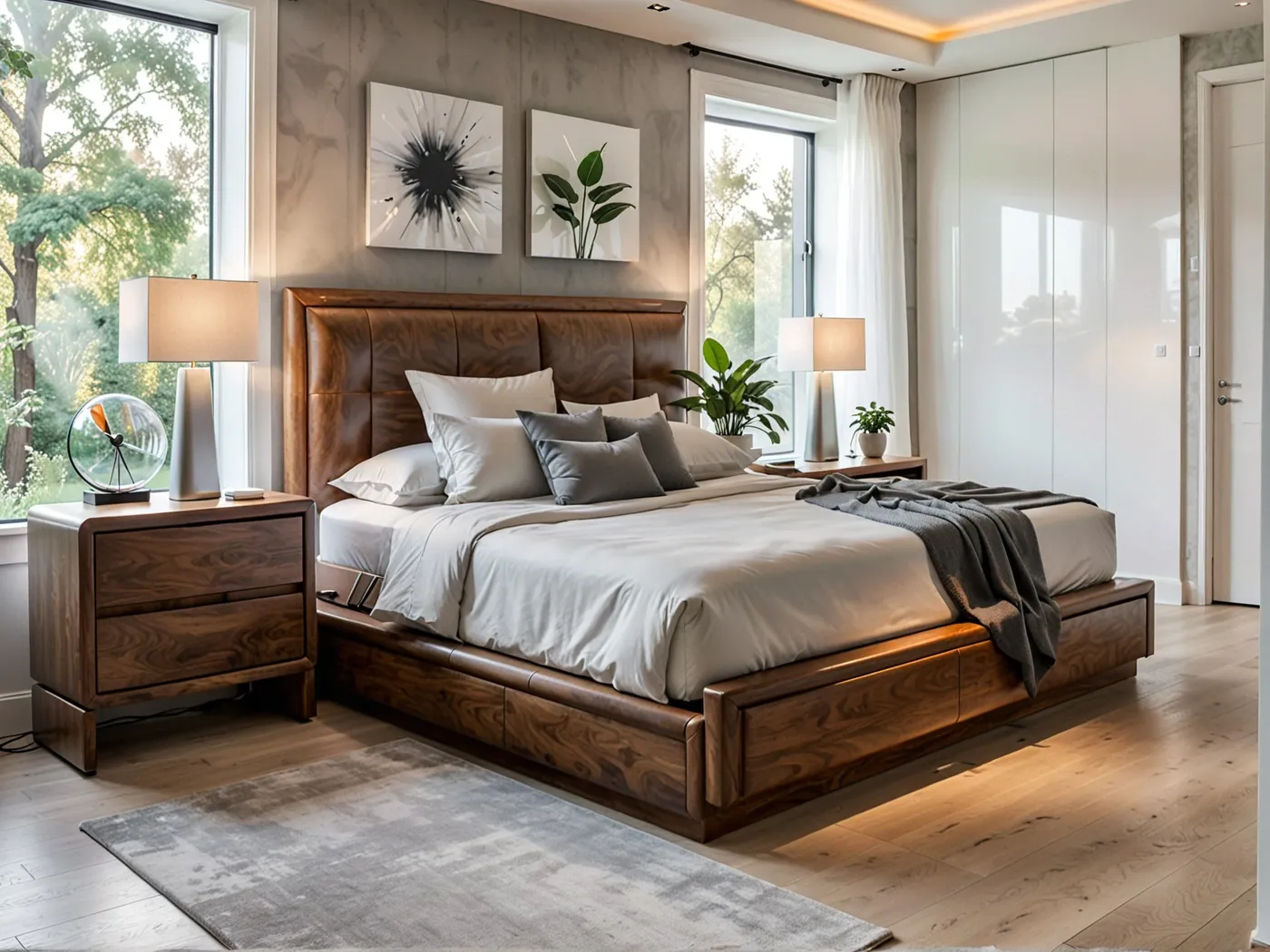 Modern walnut bedroom designed with STYLY
