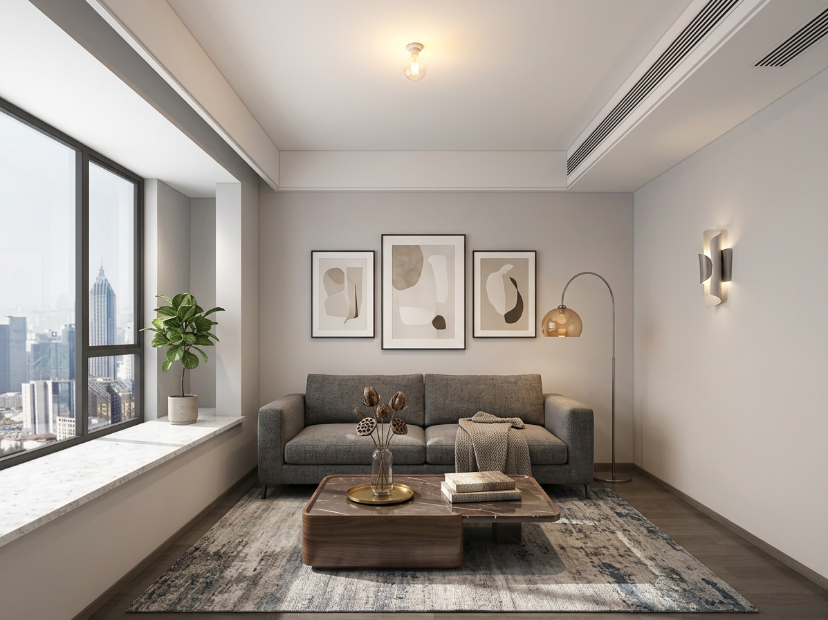 Living room virtually staged with STYLY